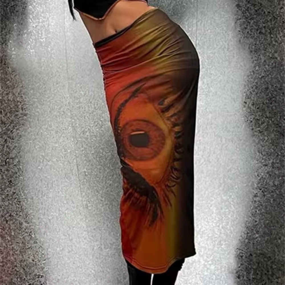 Cool Eye Design Midi Skirt!